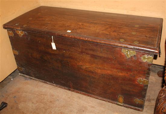 An 18th century Indian Padouk wood and brass bound chest, W.4ft 10in.